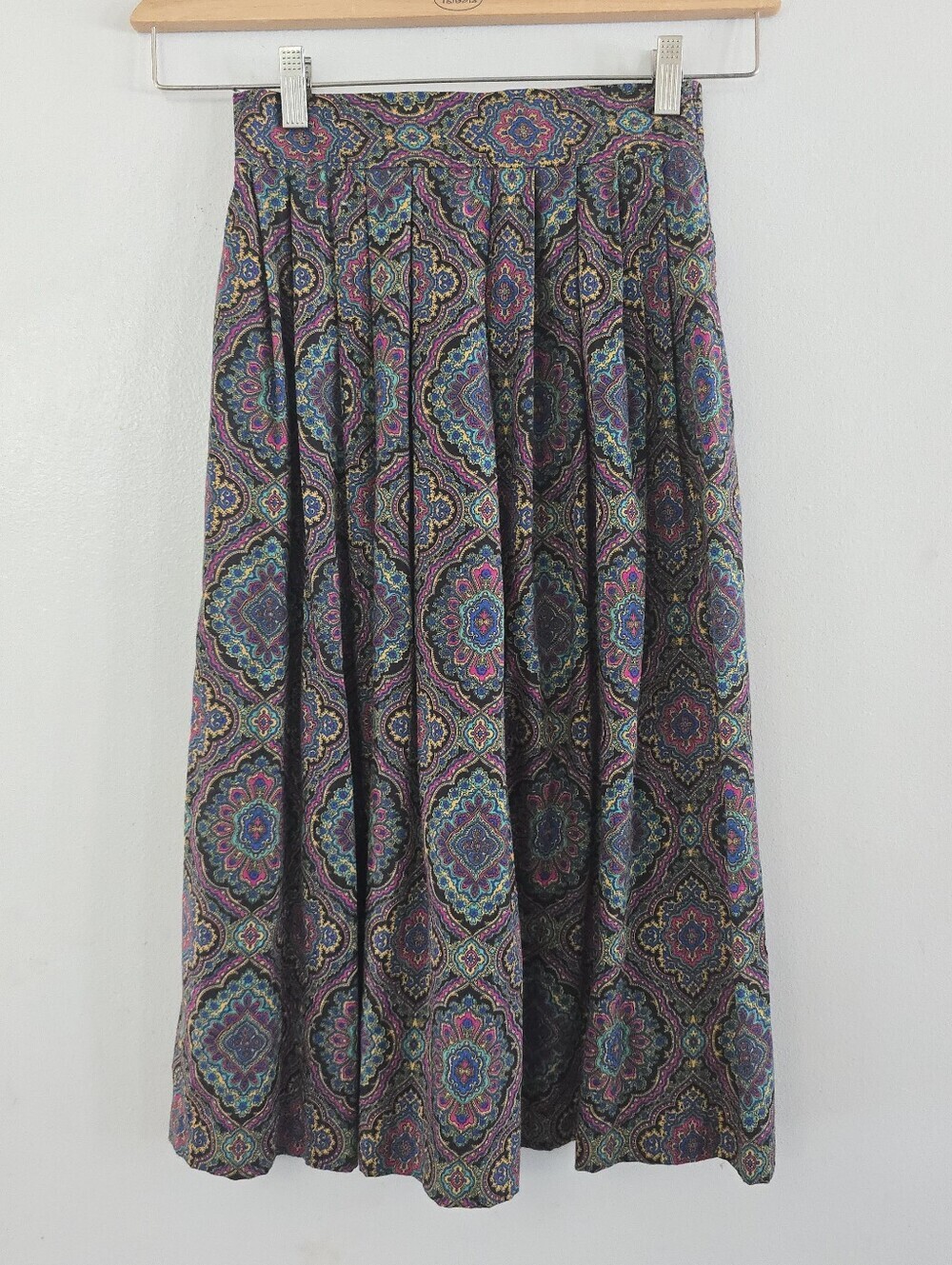 Vintage Katie Brooke Purple Paisley Medallion Pleated Skirt Sz 10 Maximalist